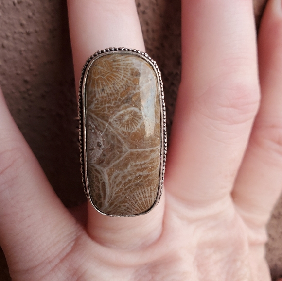 New Fossil Coral 925 Silver Ring. - Picture 7 of 12